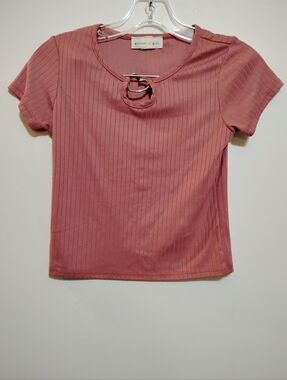 GLITTER GIRL Rose Pink Short Sleeve Top Heart Ring Accent Polyester Kids 10/12